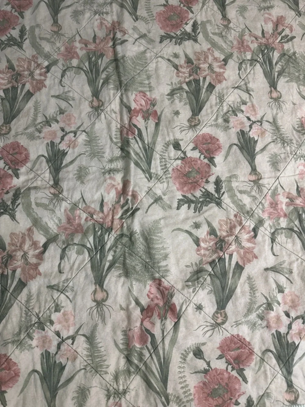 Floral Printed Quilted Throw‎ - Pink and Green